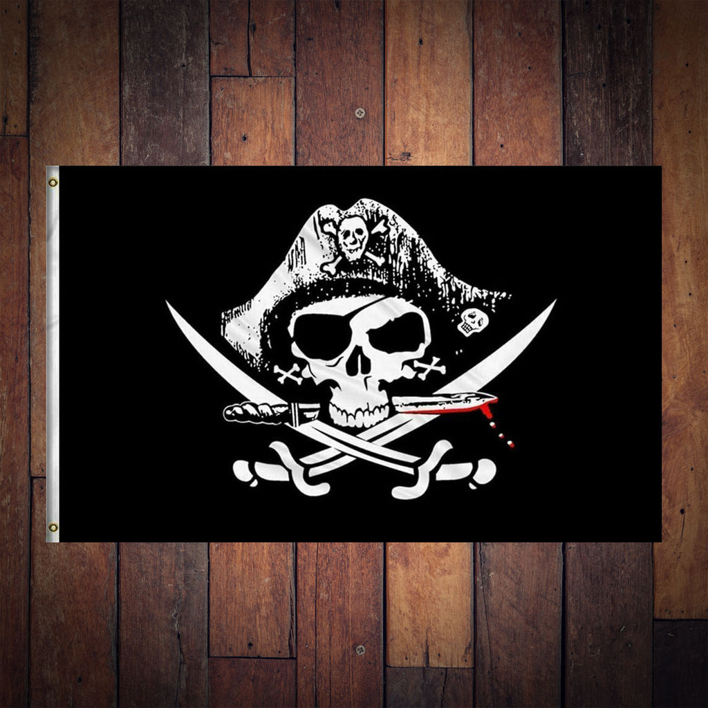 Pirate flag splatter art, Jolly Roger skull and crossed swords