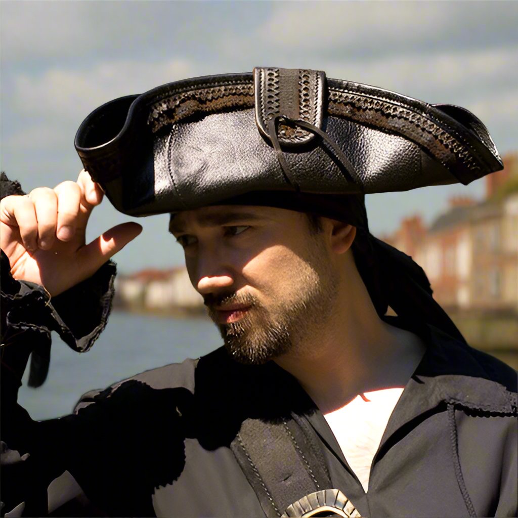 Black Leather Pirate Hat