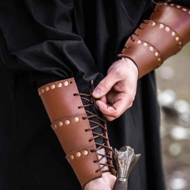 Brown Leather Pirate Arm Bracer |  Rivets