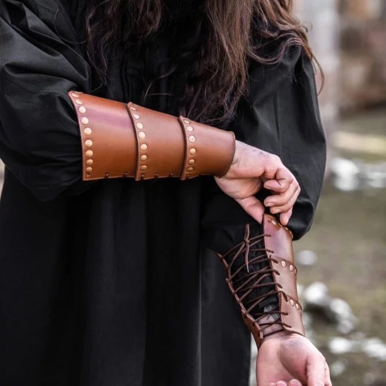 Brown Leather Pirate Arm Bracer |  Rivets