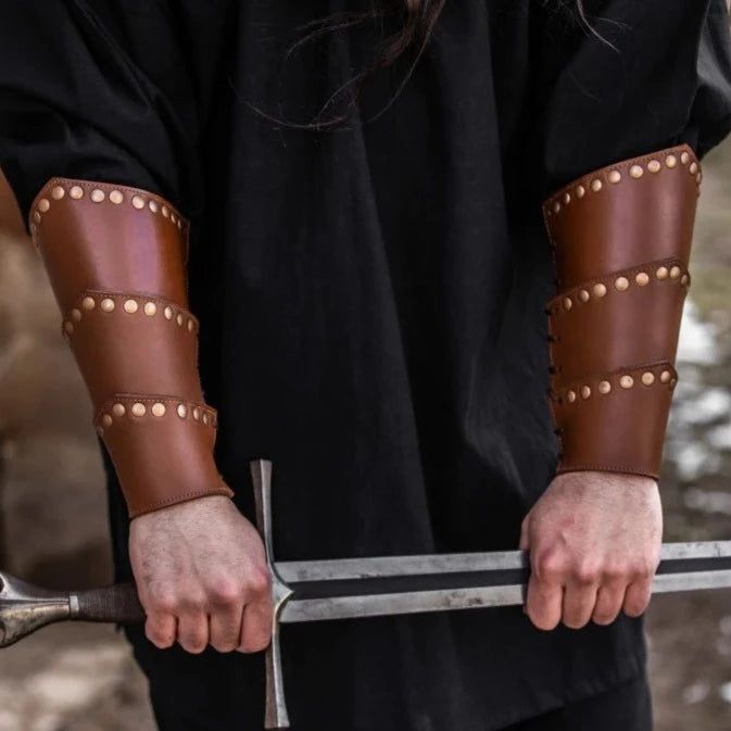 Brown Leather Pirate Arm Bracer |  Rivets