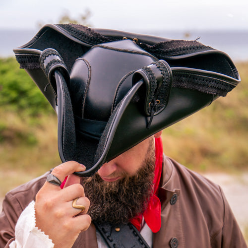 Black Faux Leather Pirate Hat