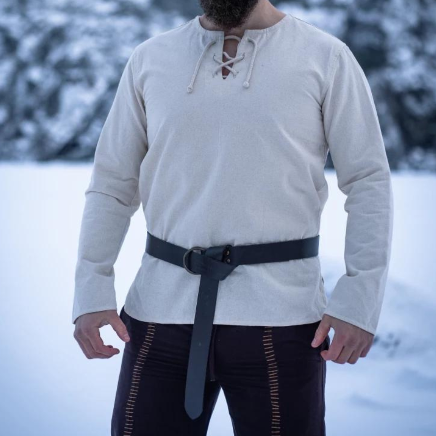 Natural Cotton Pirate Tunic | Viking-Inspired | Long Sleeve | Lace-Up