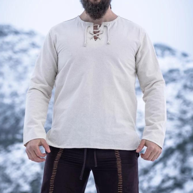 Natural Cotton Pirate Tunic | Viking-Inspired | Long Sleeve | Lace-Up