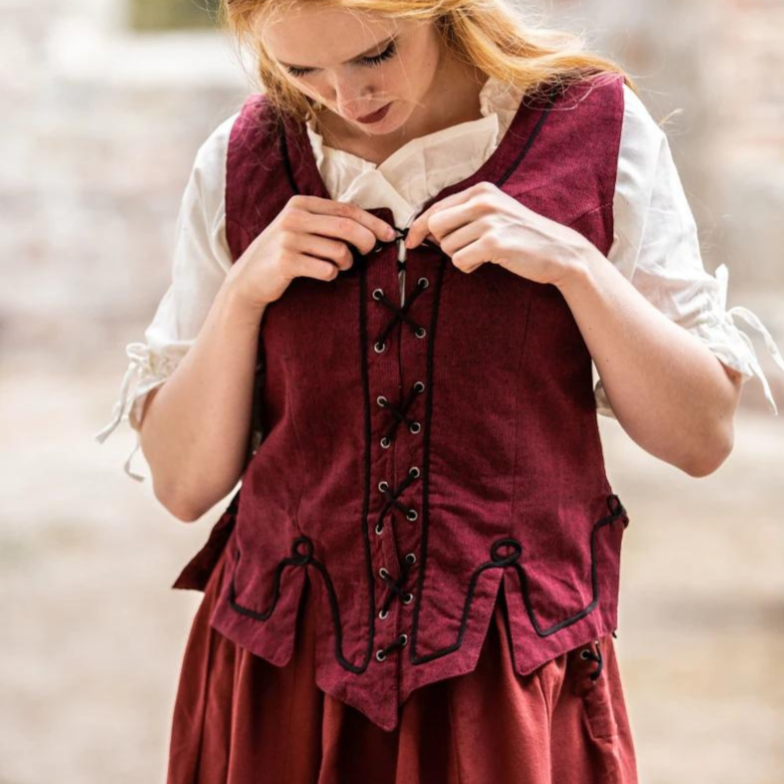 Red Cotton Pirate Wench Bodice | Laced and Embroidered