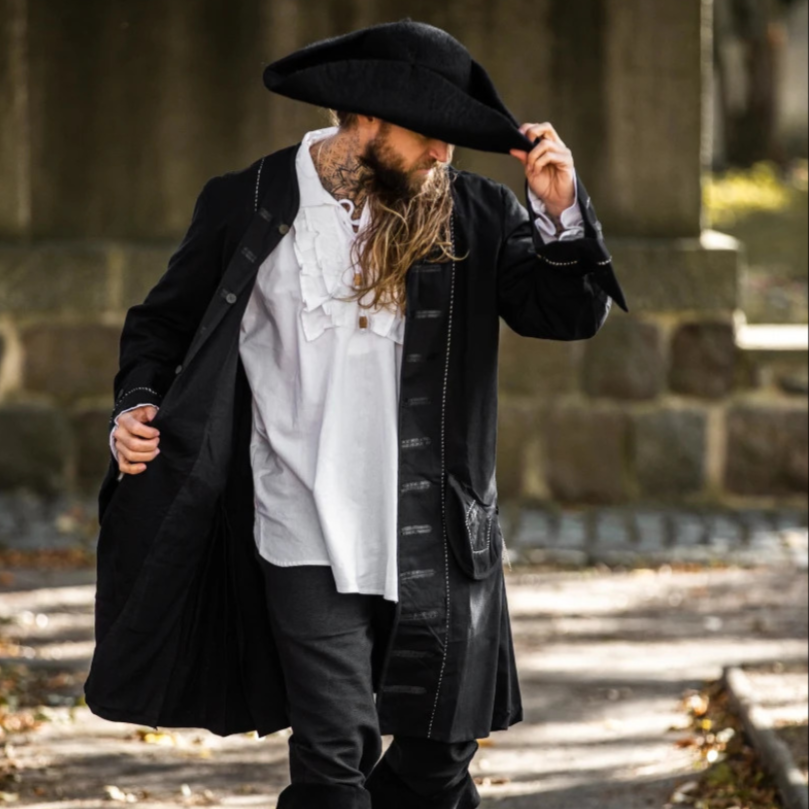 Black Long Frock Pirate Coat with Metal Buttons | Seafarer's Attire