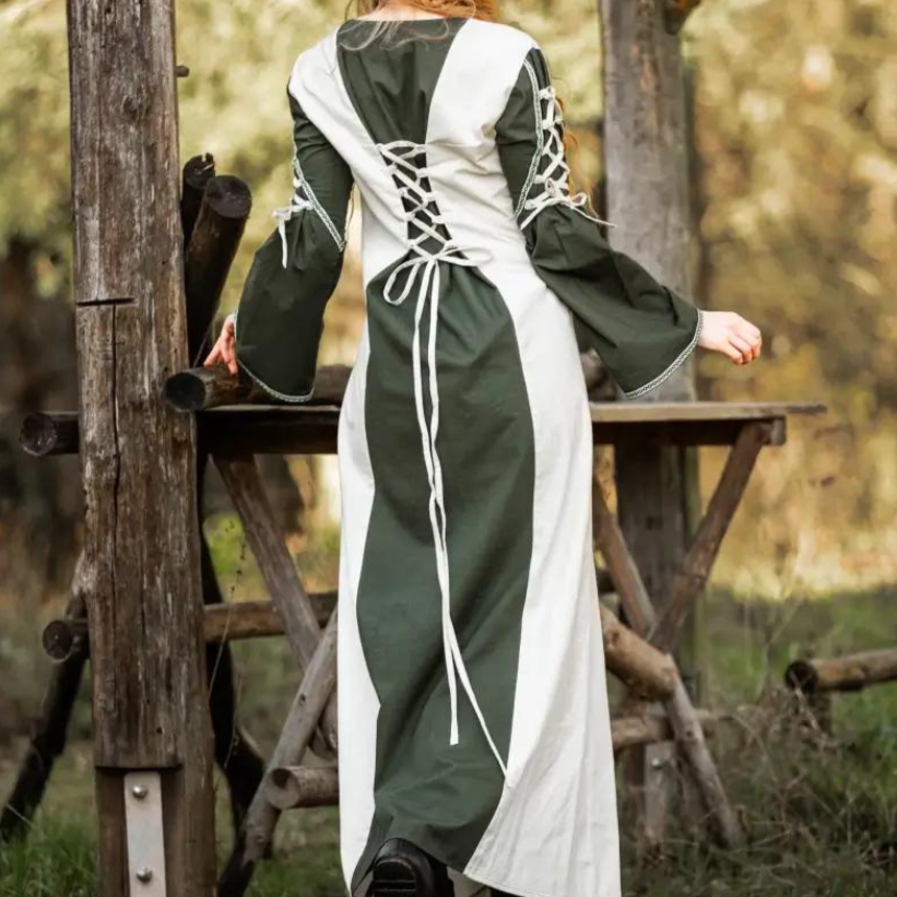 Natural and Green Pirate Gown | Laced Cotton Dress