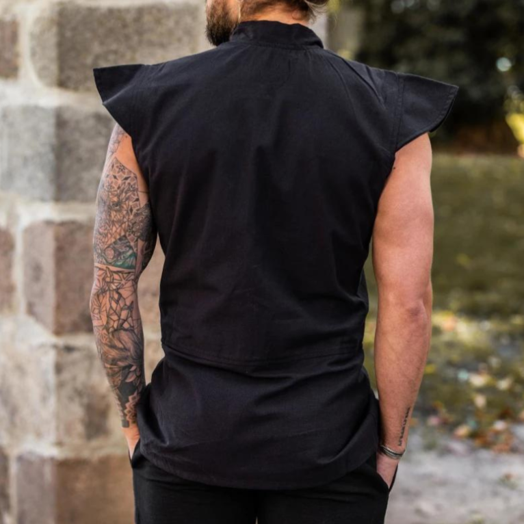 Black Sleeveless Button-Up Cotton Vest | Authentic Pirate Attire