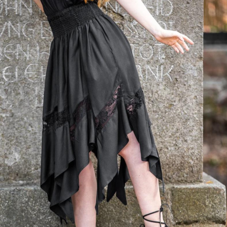 Black Pirate Skirt with Elastic Waistband | Lace Detailing