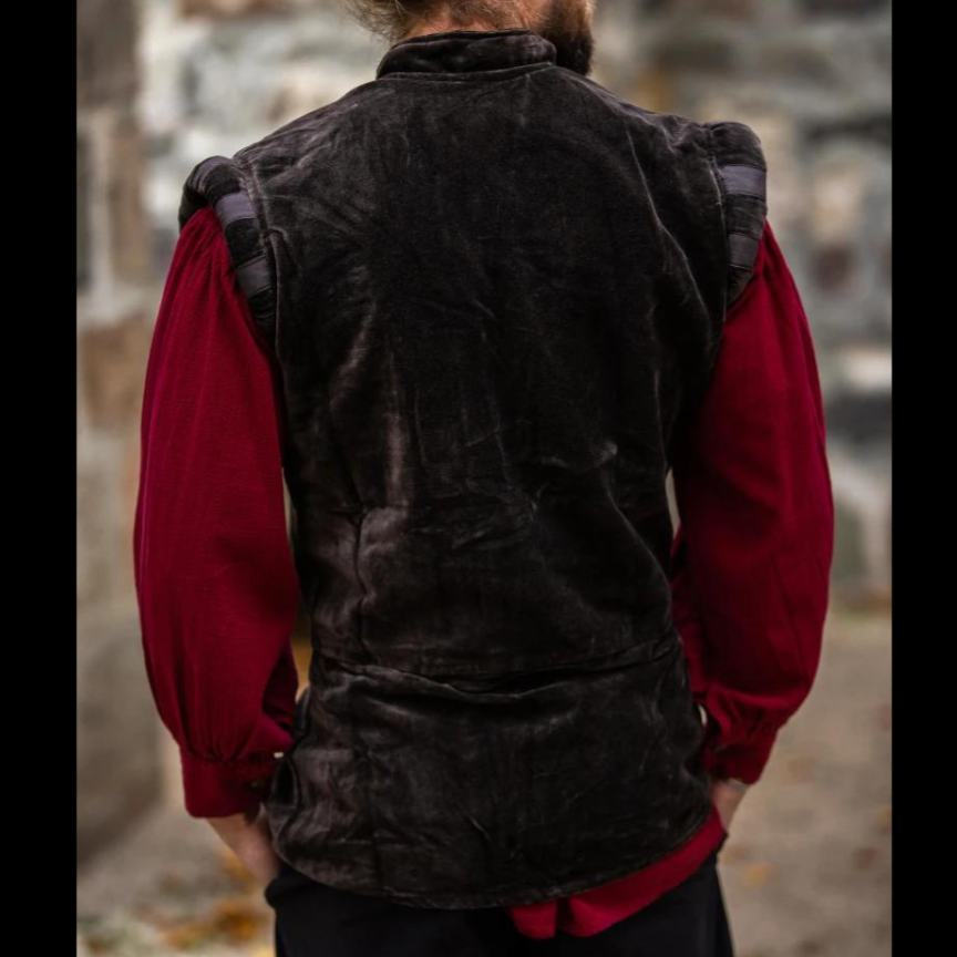 Brown Velvet Sleeveless Pirate Vest | Authentic Button-Up Garment