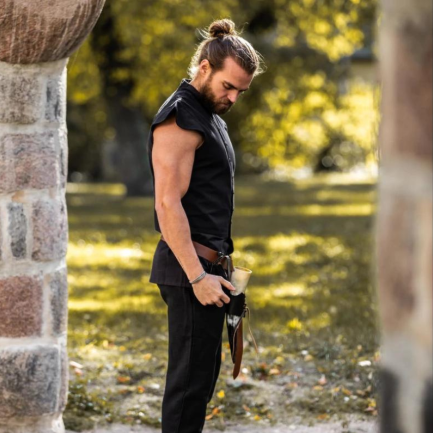 Black Sleeveless Button-Up Cotton Vest | Authentic Pirate Attire