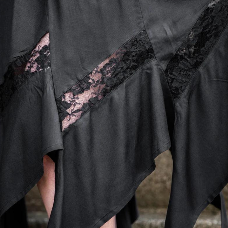 Black Pirate Skirt with Elastic Waistband | Lace Detailing