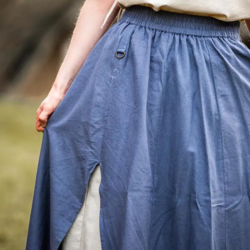 Blue and Natural Pirate Skirt | Double Layer | Side Slit