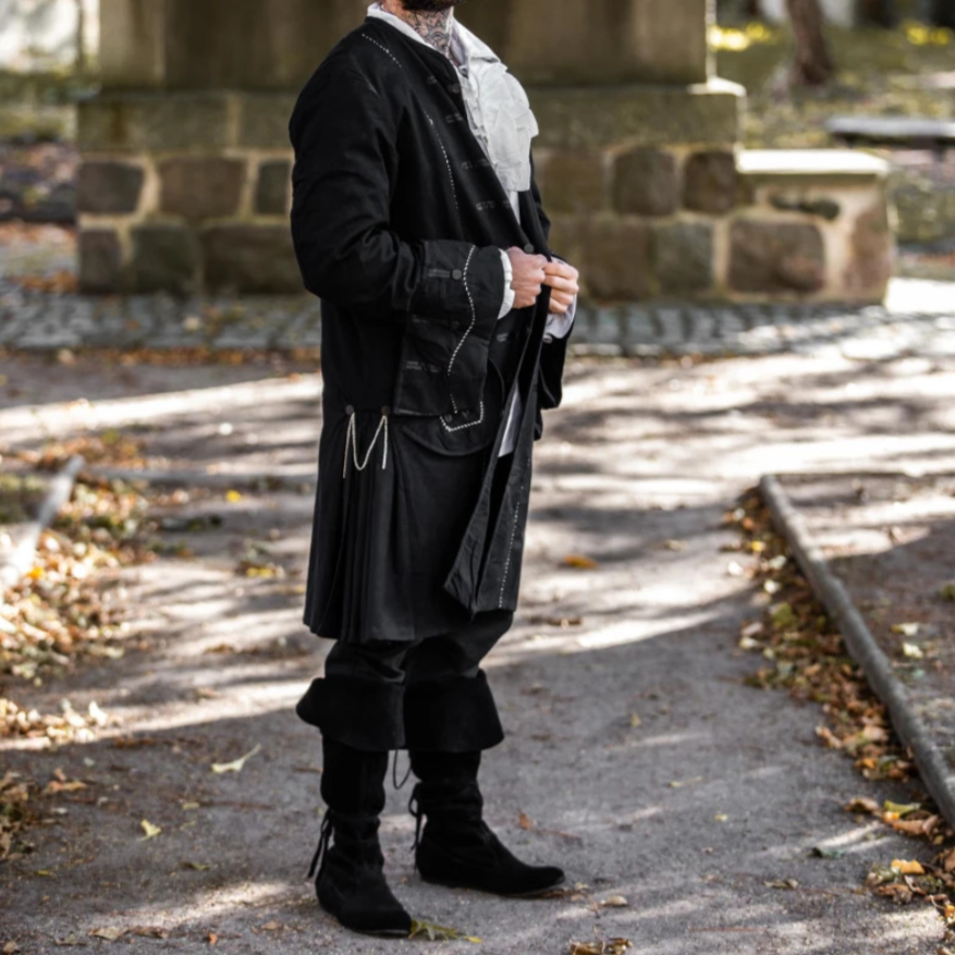 Black Long Frock Pirate Coat with Metal Buttons | Seafarer's Attire