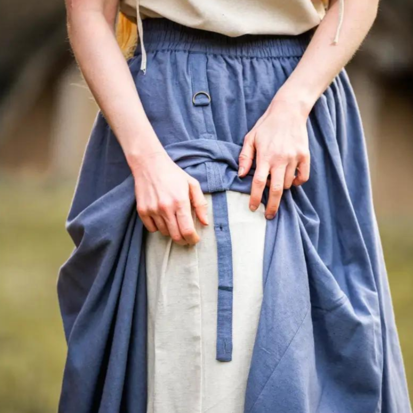 Blue and Natural Pirate Skirt | Double Layer | Side Slit