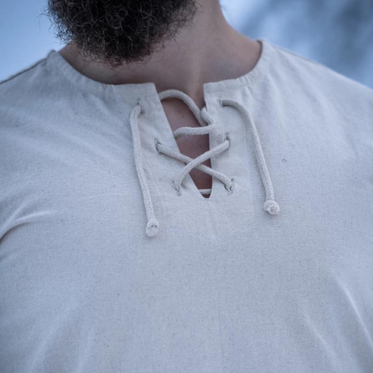 Natural Cotton Pirate Tunic | Viking-Inspired | Long Sleeve | Lace-Up