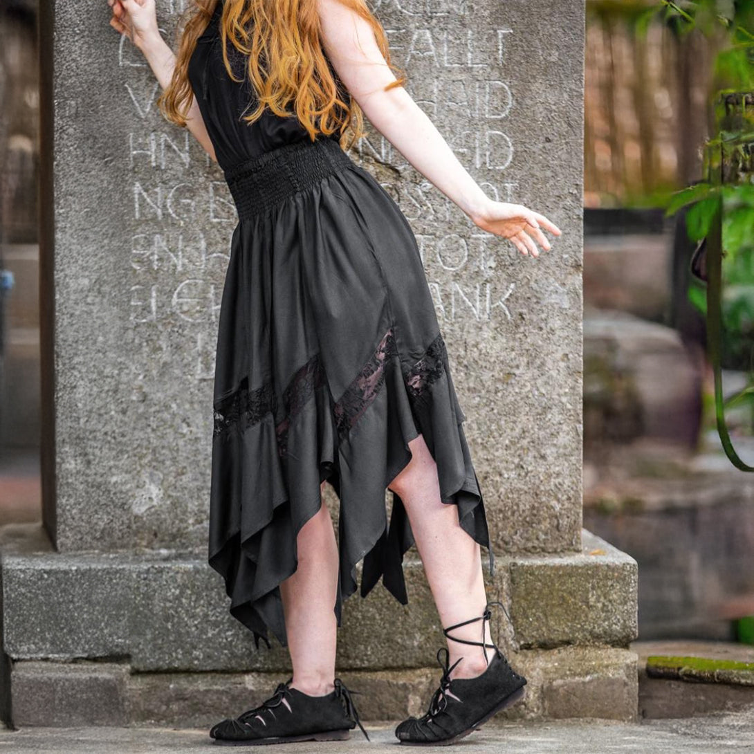 Black Pirate Skirt with Elastic Waistband | Lace Detailing