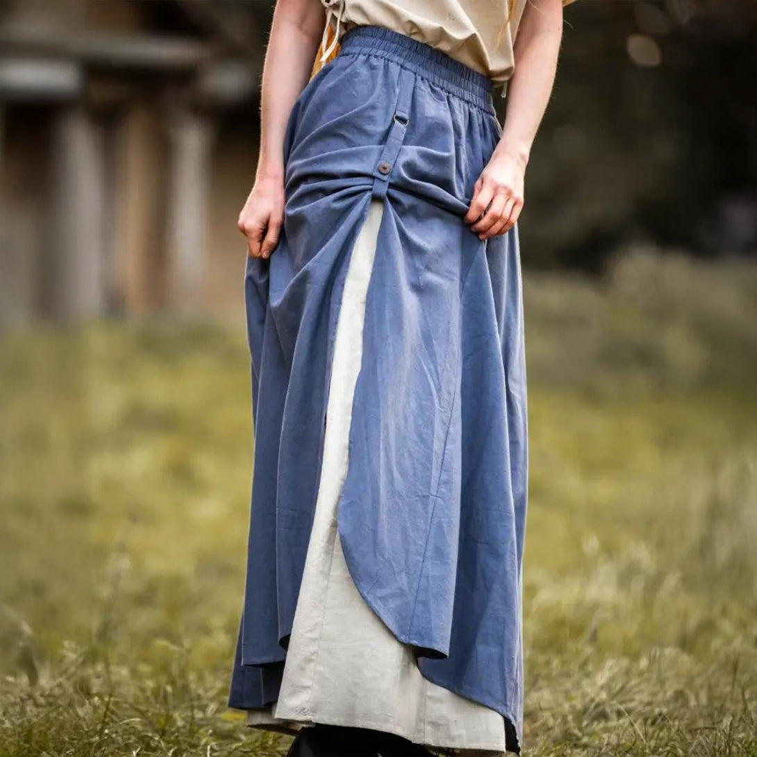 Blue and Natural Pirate Skirt | Double Layer | Side Slit