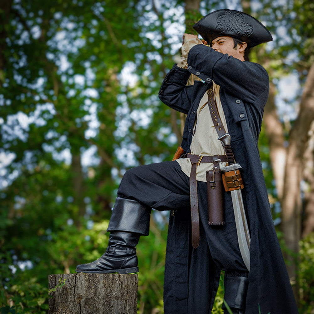 Black Deep-Cuff Pirate Boots in Faux Leather