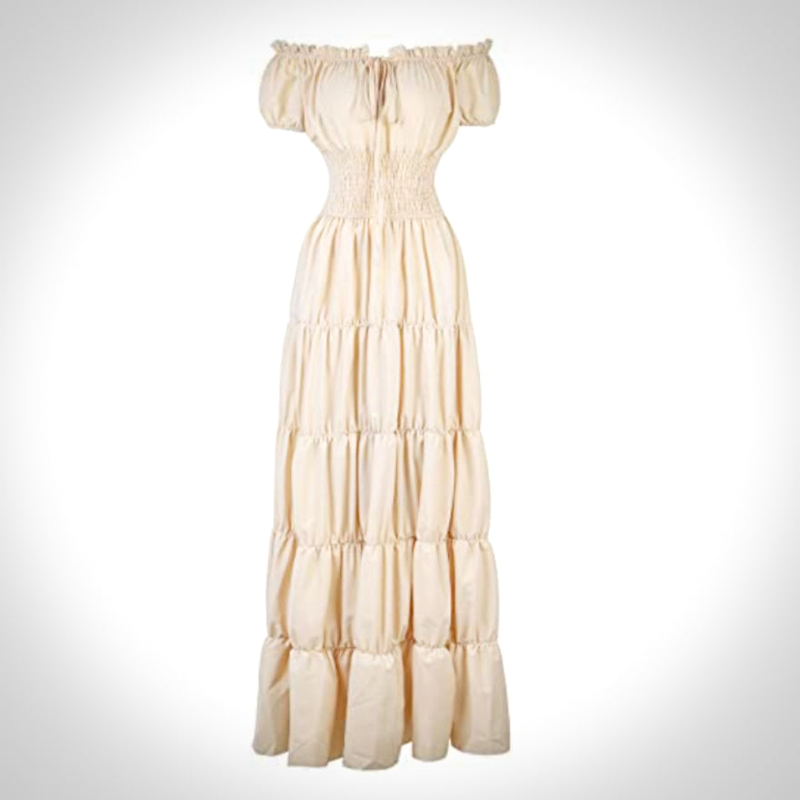 Boho Off-Shoulder Buccaneer Dress in beige