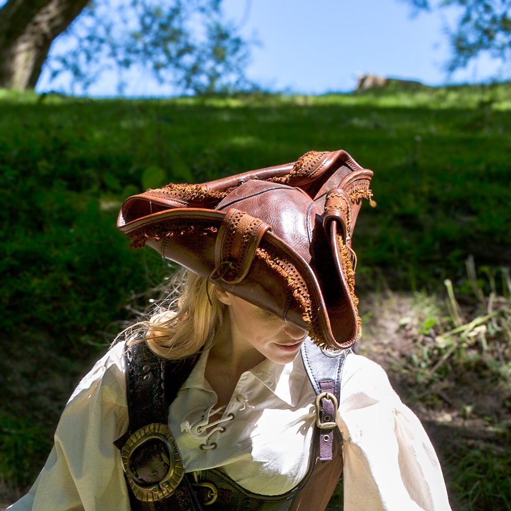 Stitched Leather Tricorn Hat