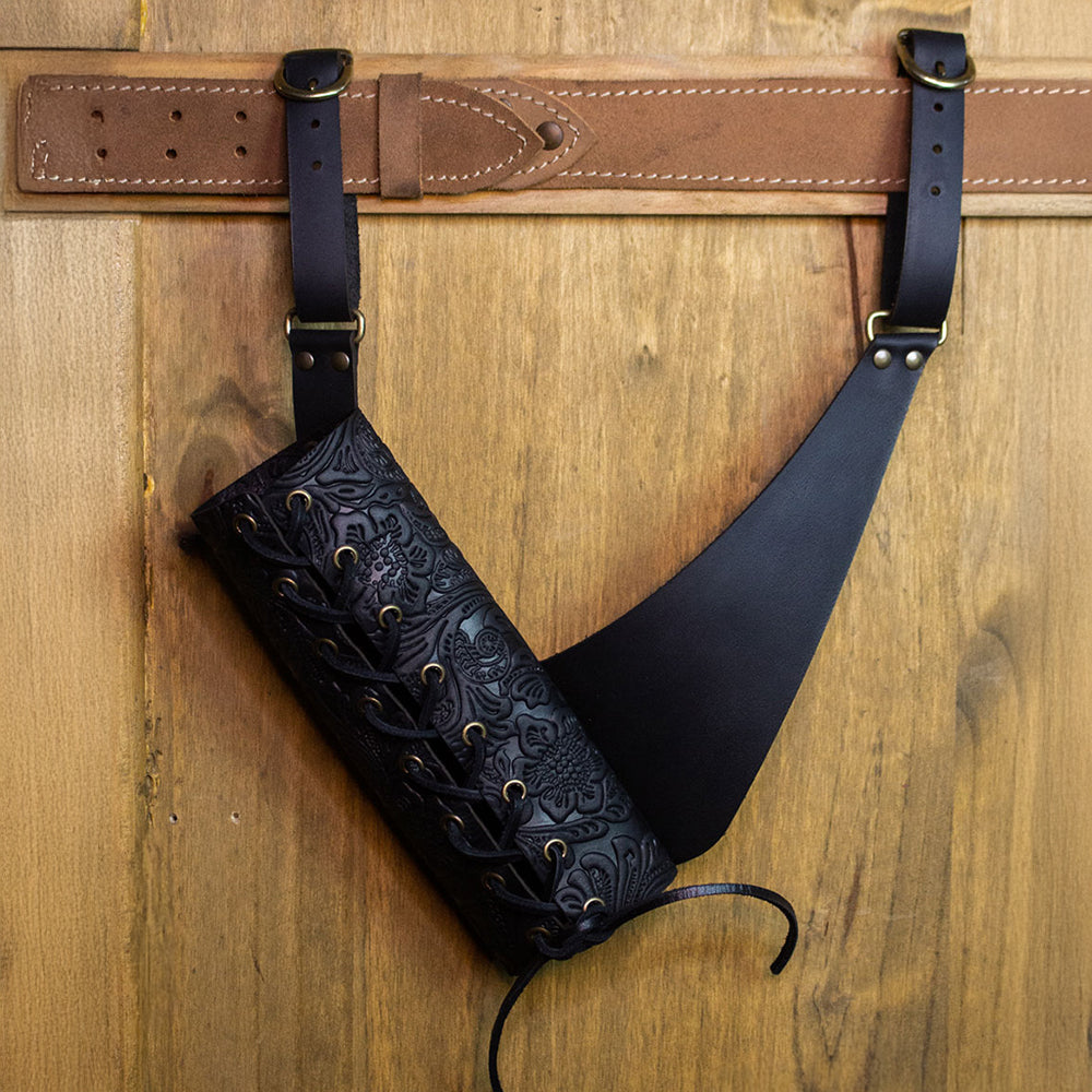 Adjustable Laced Leather Sword Hanger in black