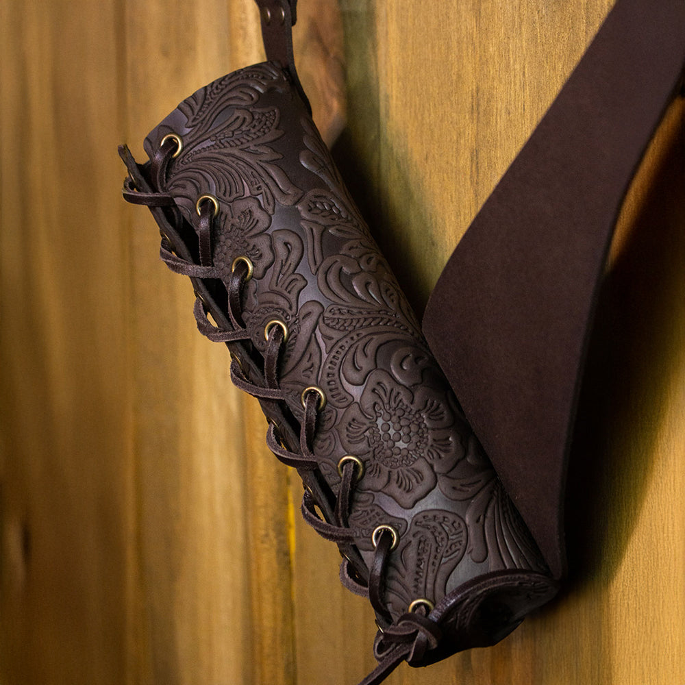 Adjustable Laced Leather Sword Hanger showing embossed detailing