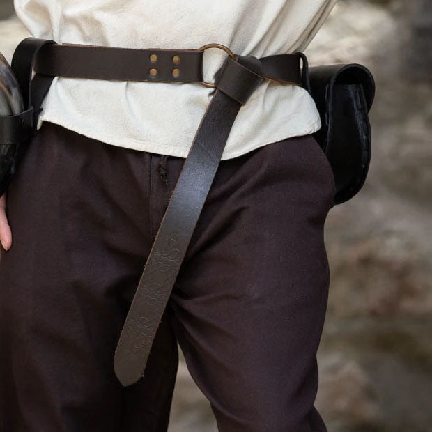 Thick Leather Pirate Belt - Dark Brown with Ring Loop