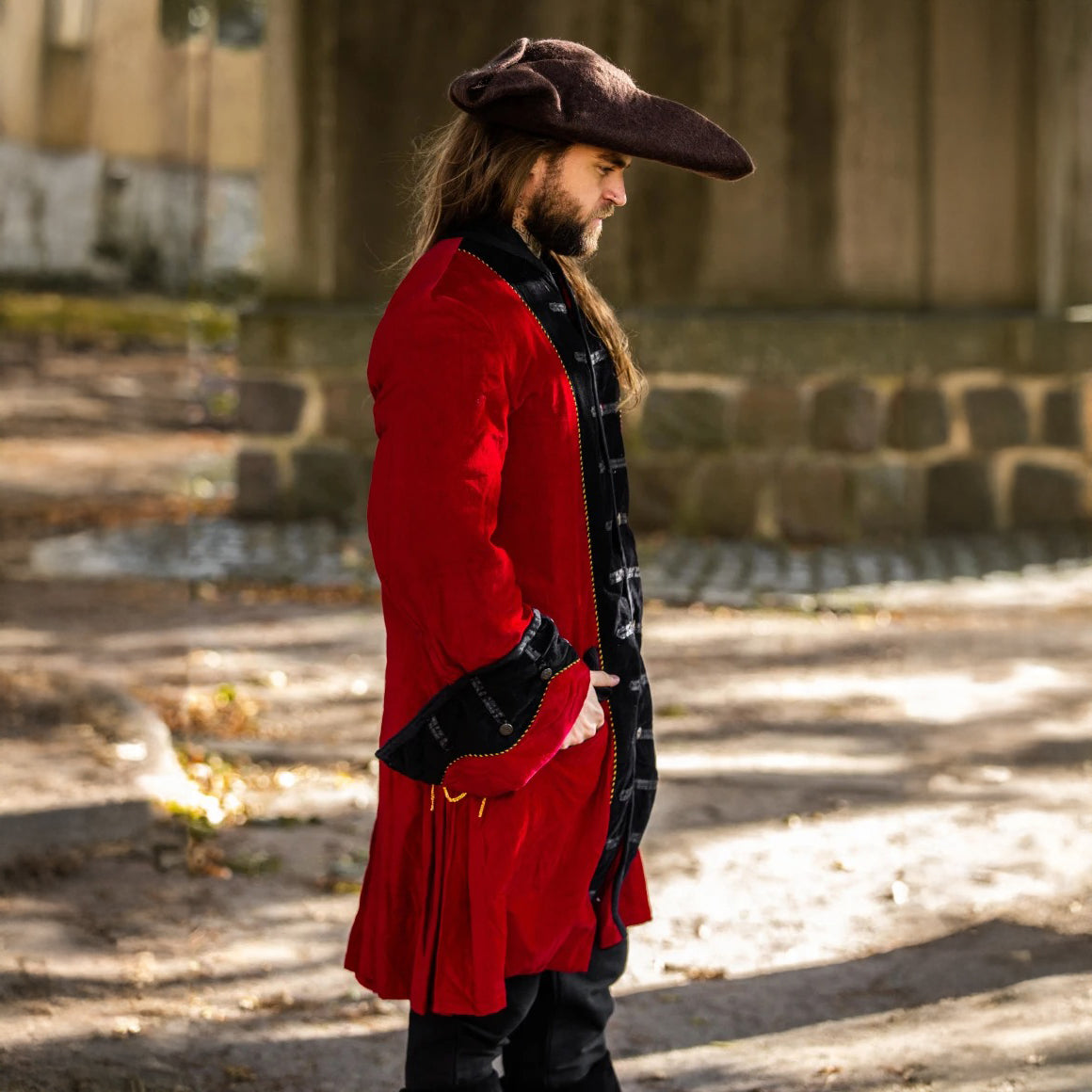 Velvet Blackbeard Pirate Coat in red