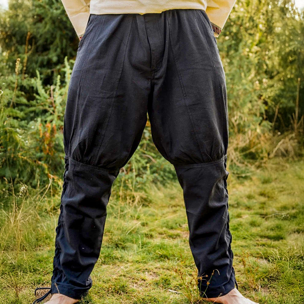 Premium Pirate Pants - Authentic Cut in Cotton with Leg Lacing (Black)