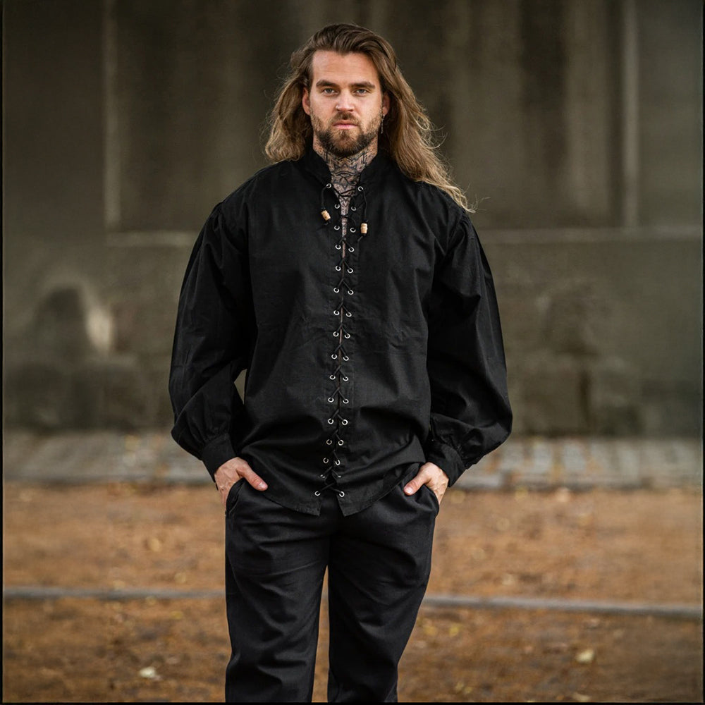 Elegant Ruffled Pirate Costume Shirt in Black