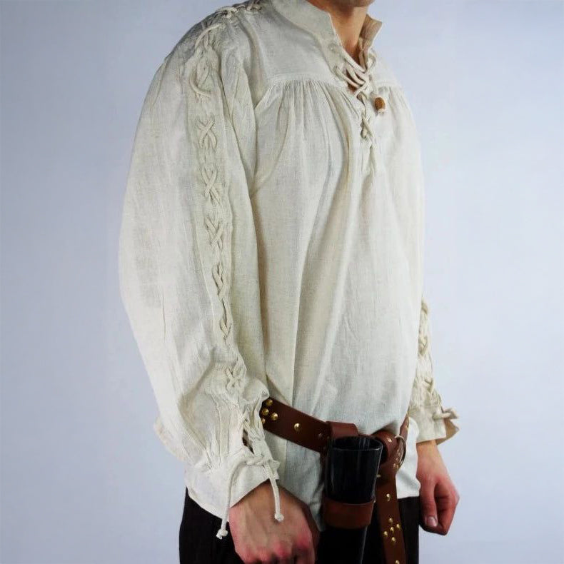 High Collar Lace Up Pirate Shirt With Tie Sleeves