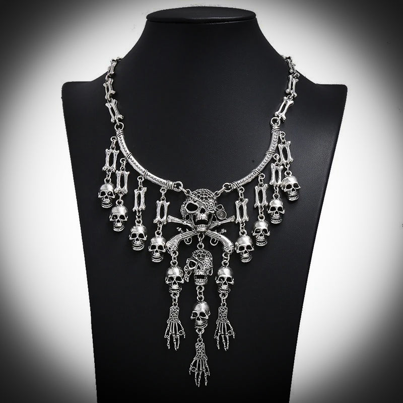 Ornate Skull and Crossed Pistols Necklace