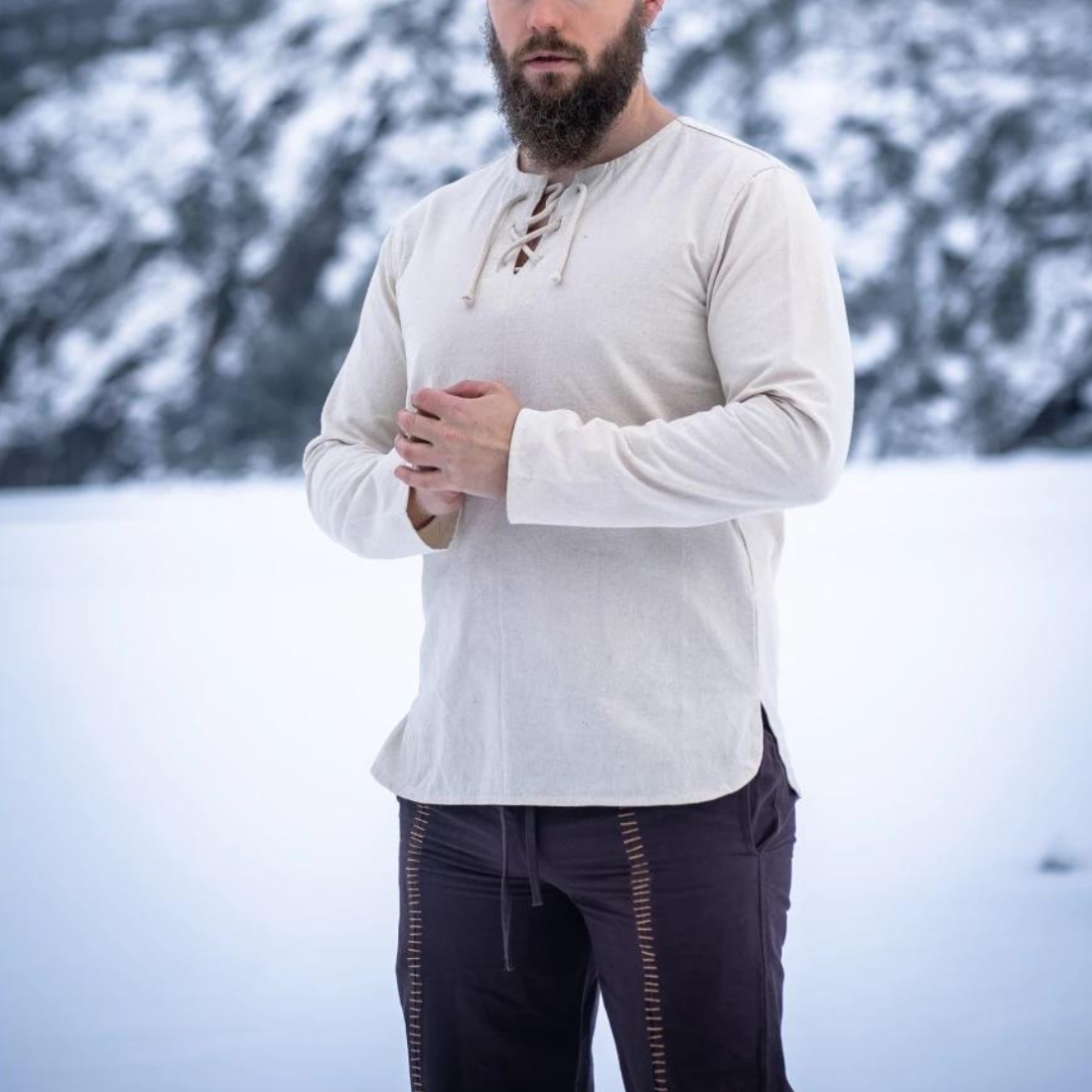 Natural Cotton Pirate Tunic | Viking-Inspired | Long Sleeve | Lace-Up