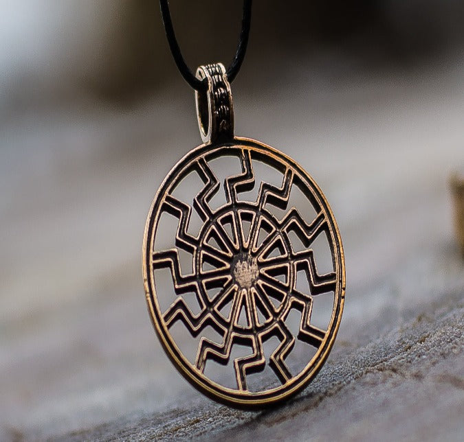 Black Sun or Schwarze Sonne Symbol Bronze Pendant-1