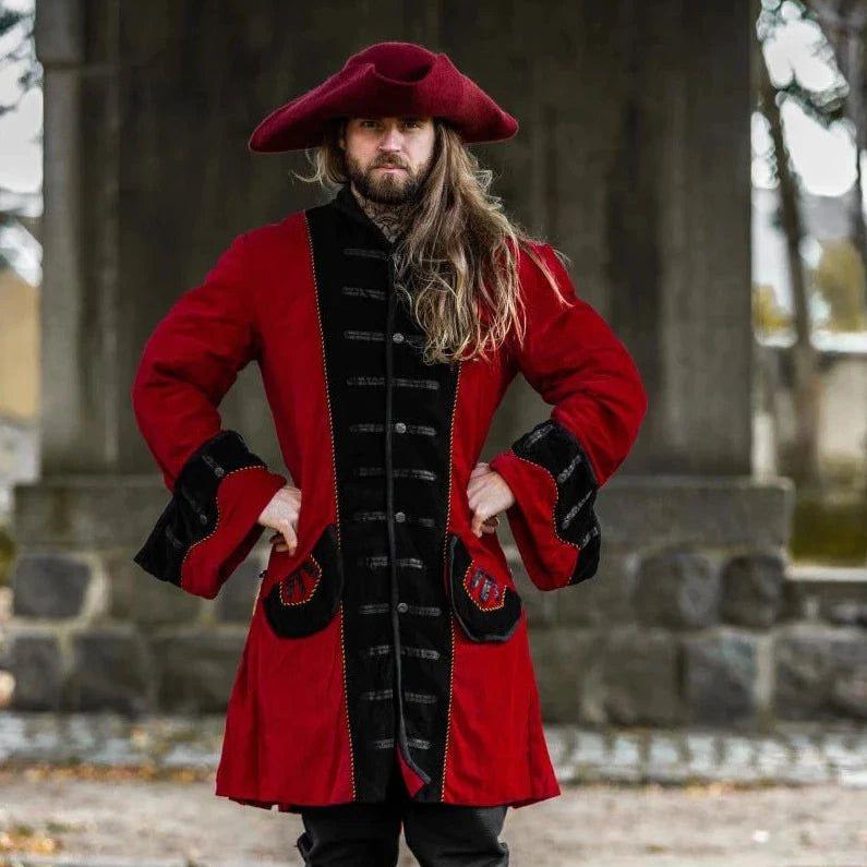 Velvet pirate coat in red with black trim