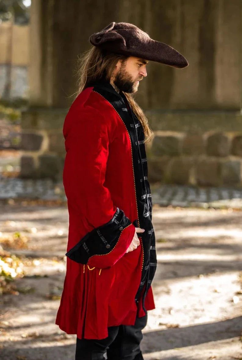 Calico Jack Pirate Coat - Black with Red Trim