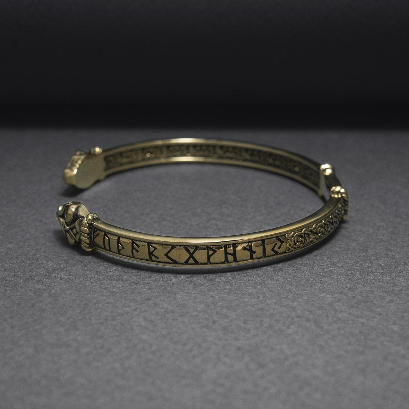 Bronze Jormungandr Viking Bracelet with Elder Futhark Runes