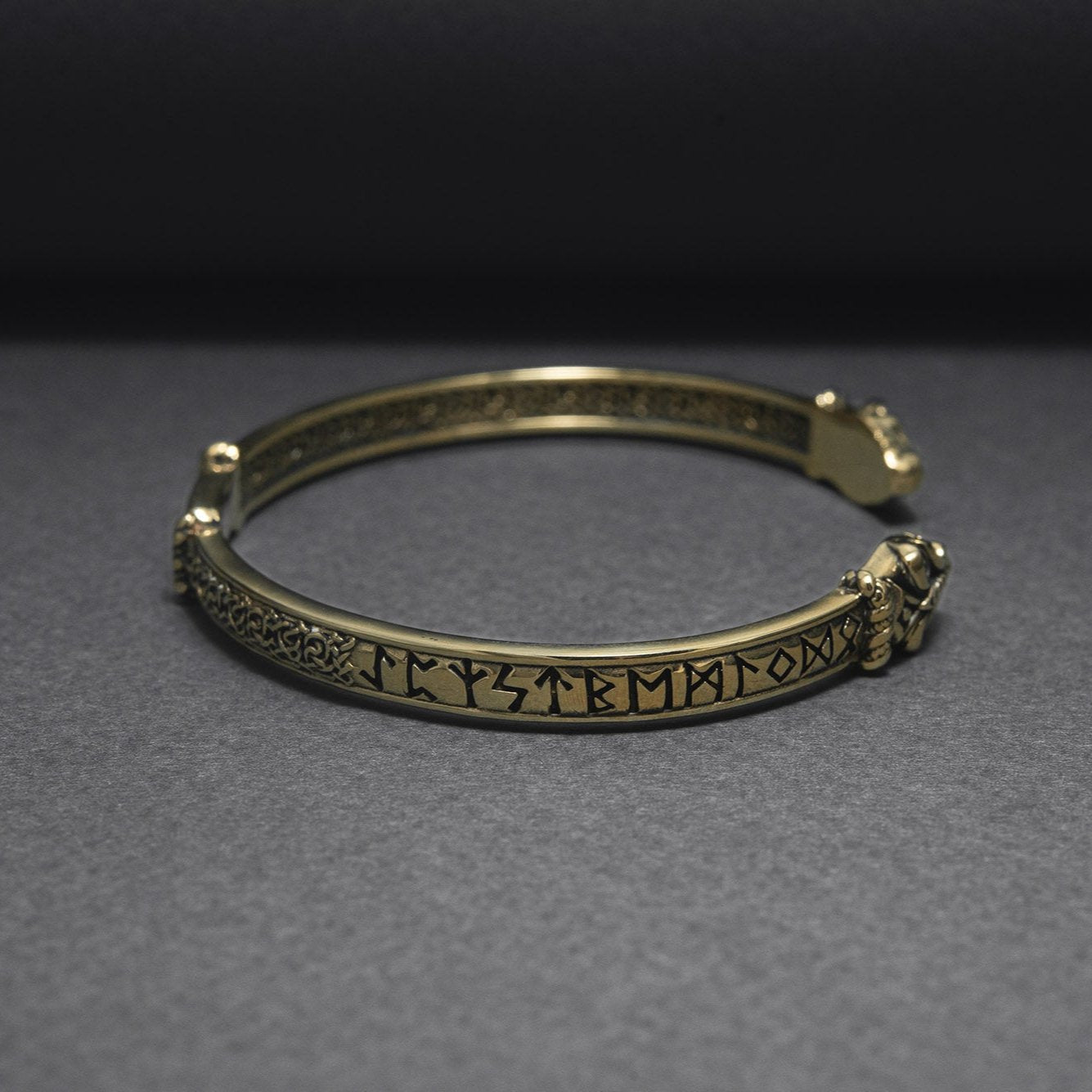 Bronze Jormungandr Viking Bracelet with Elder Futhark Runes