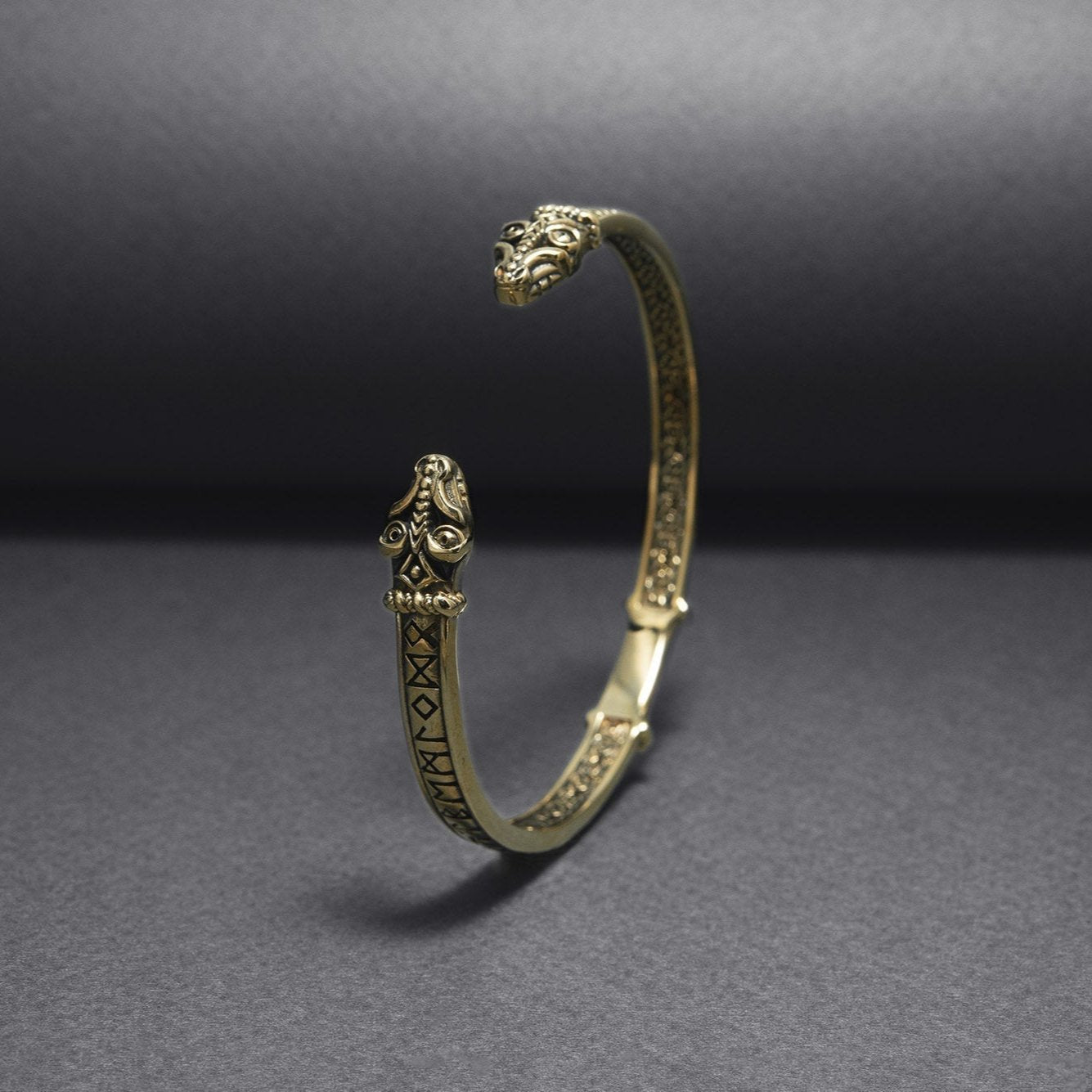 Bronze Jormungandr Viking Bracelet with Elder Futhark Runes-6