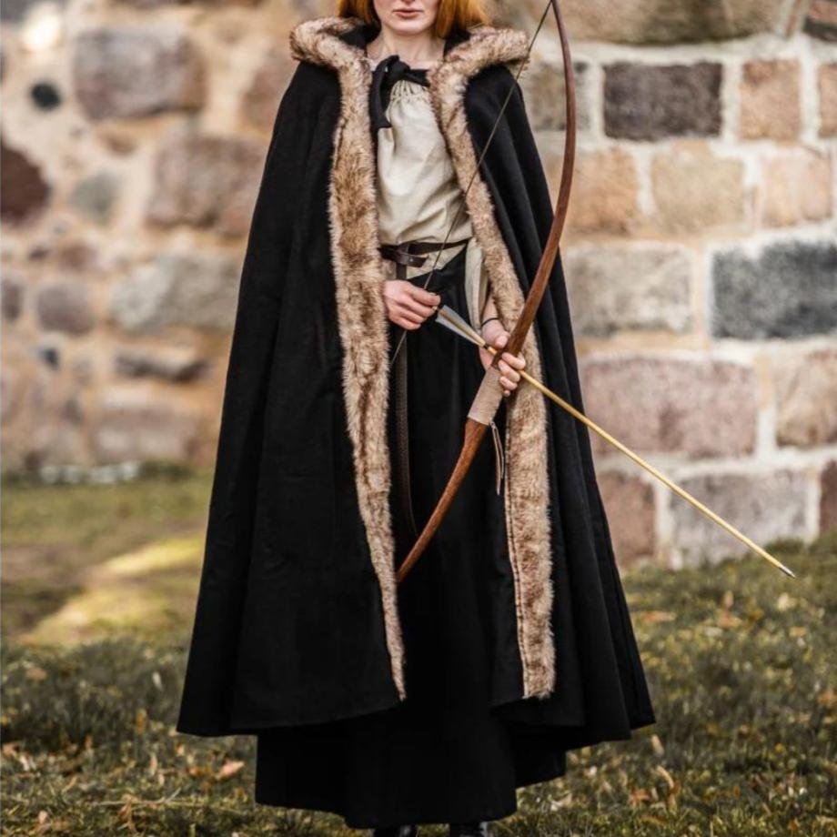 Brown Hooded Pirate Cape With Faux Fur | Front Tie Closure