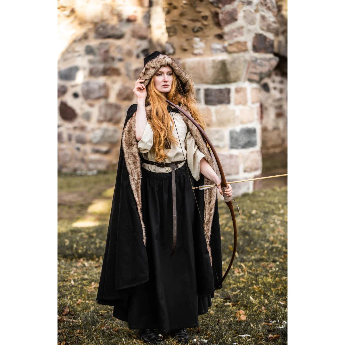 Brown Hooded Pirate Cape With Faux Fur | Front Tie Closure