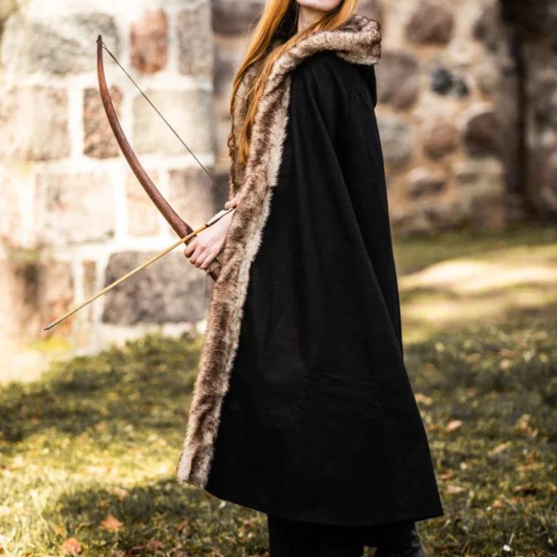 Brown Hooded Pirate Cape With Faux Fur | Front Tie Closure