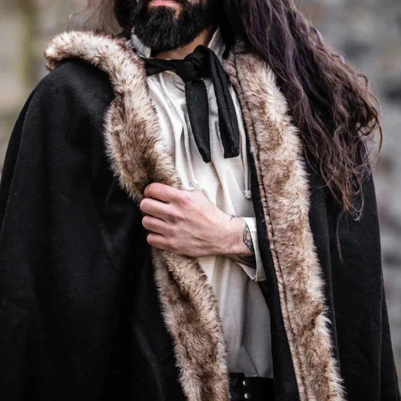 Brown Hooded Pirate Cape With Faux Fur | Front Tie Closure