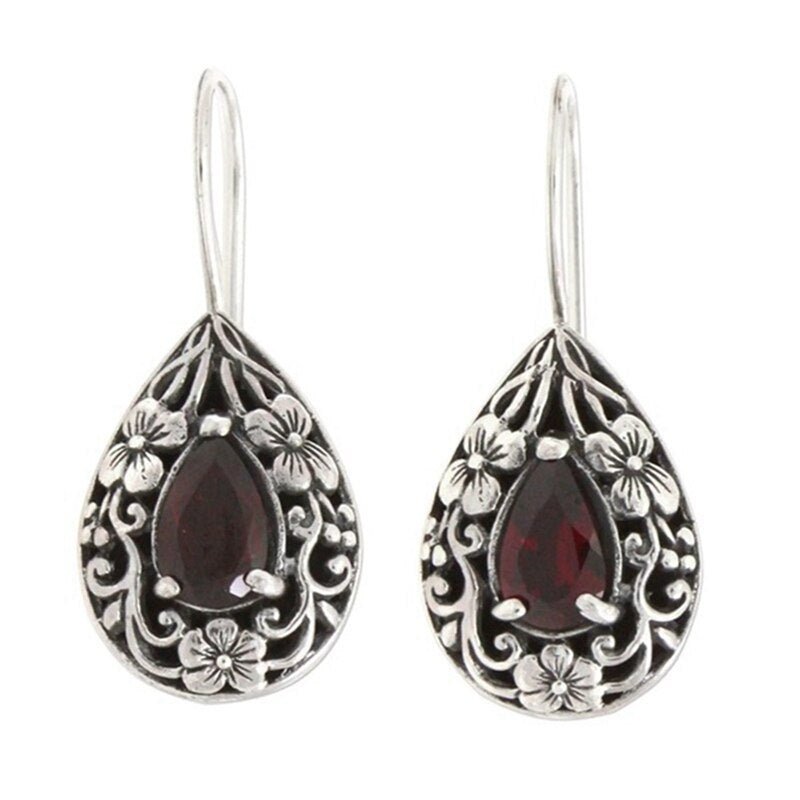 Garnet Norse Teardrop Earrings-3