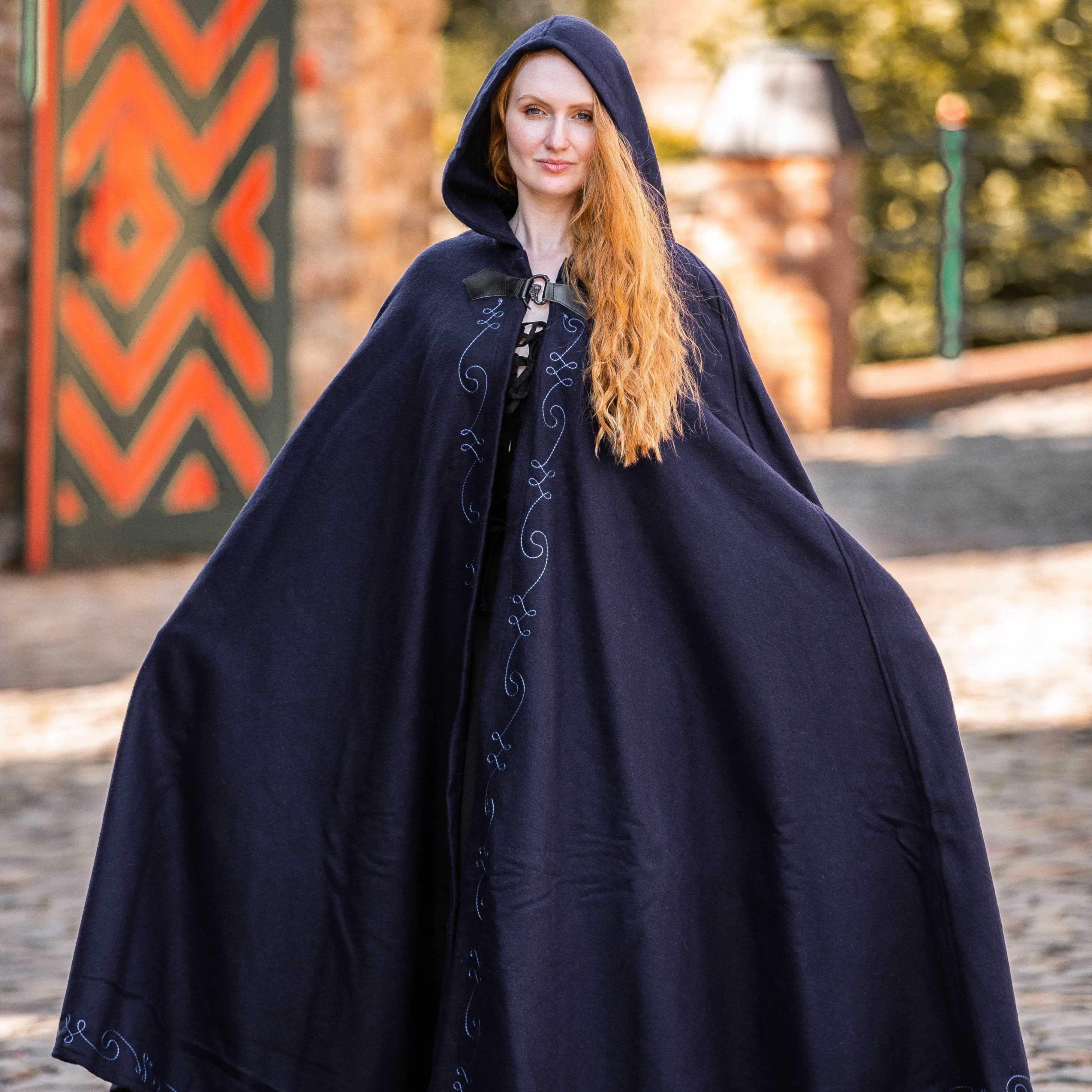 Hooded Pirate Cloak | Embroidered Cape with Wolf Head Clasp