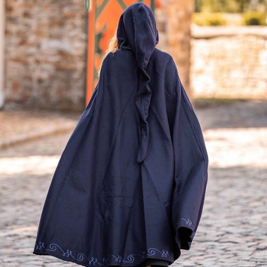 Hooded Pirate Cloak | Embroidered Cape with Wolf Head Clasp