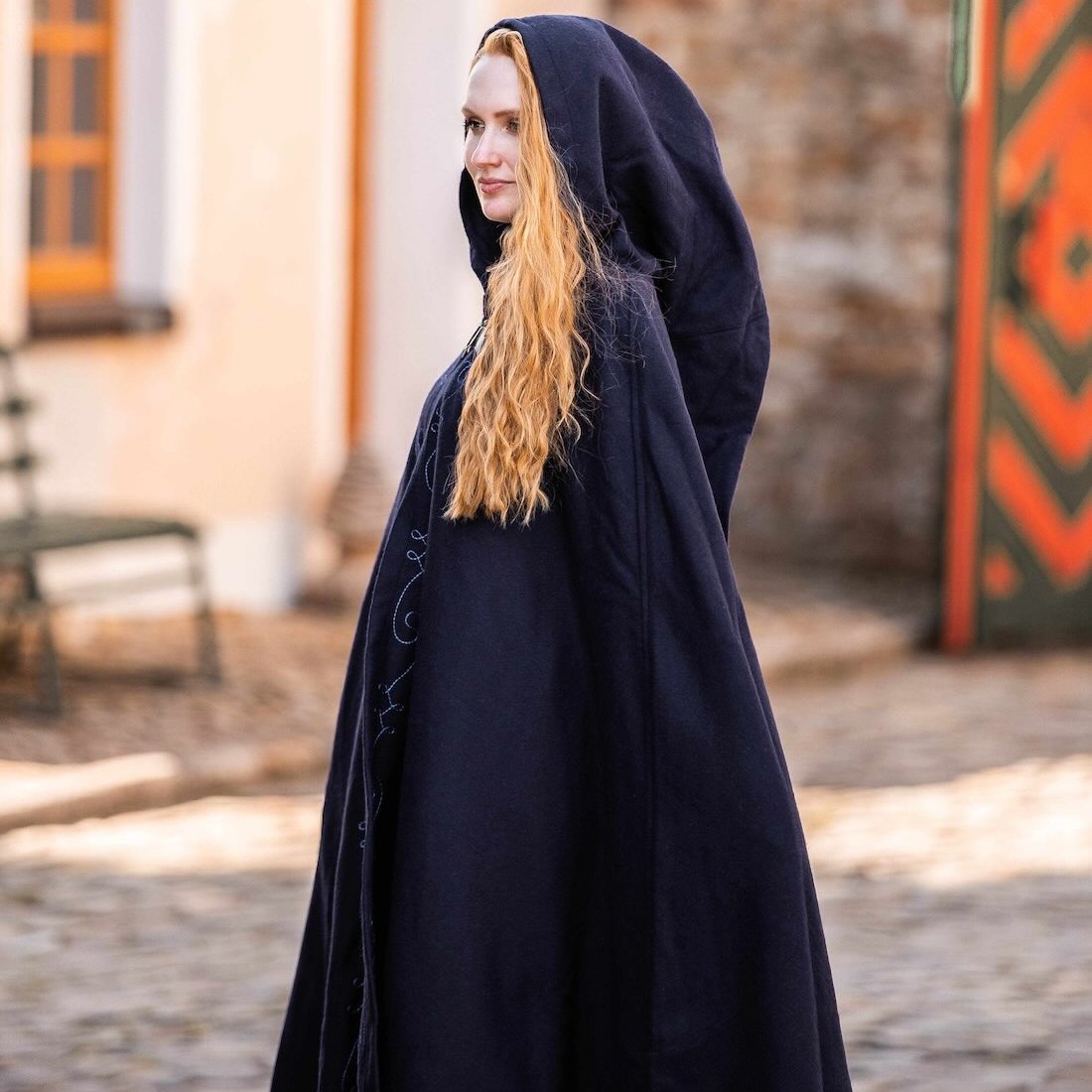 Hooded Pirate Cloak | Embroidered Cape with Wolf Head Clasp