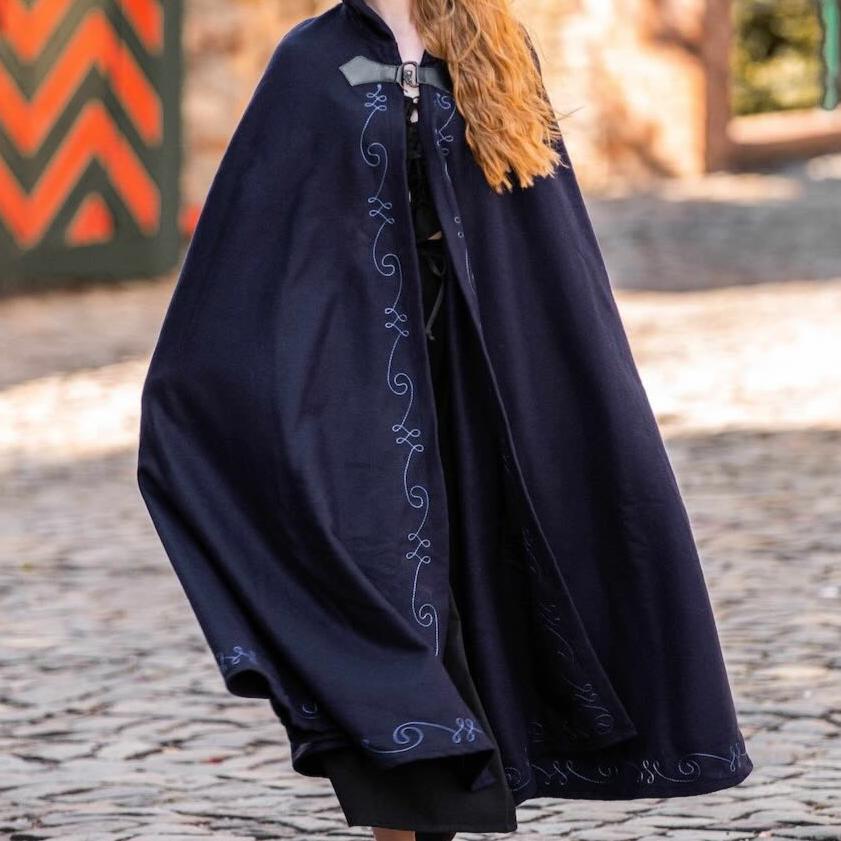 Hooded Pirate Cloak | Embroidered Cape with Wolf Head Clasp