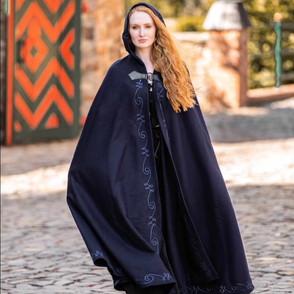 Hooded Pirate Cloak | Embroidered Cape with Wolf Head Clasp